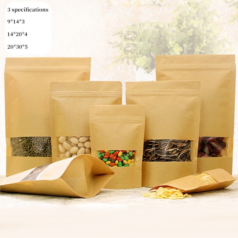 50Pcs Kraft Paper Bag Packing Bags Biscuit Candy Food Cookie Bread Seen Snacks Bag Container Baking Takeaway Pouch