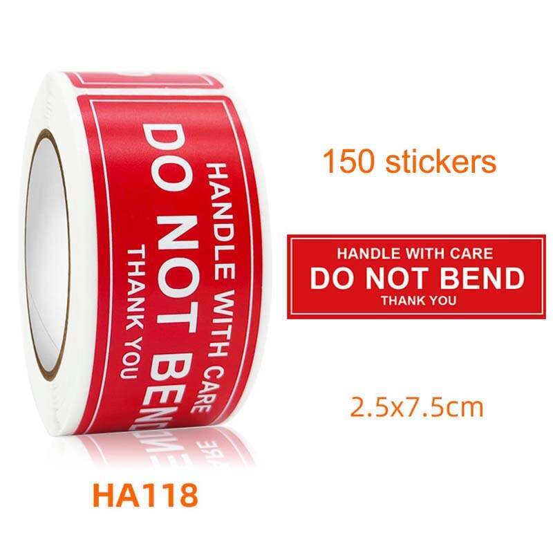 Warning Label Fragile Stickers for Goods Decoration 150Pcs/Roll Packing Labels Handle with Care Rectangular FRAGILE/DO NOT BEND