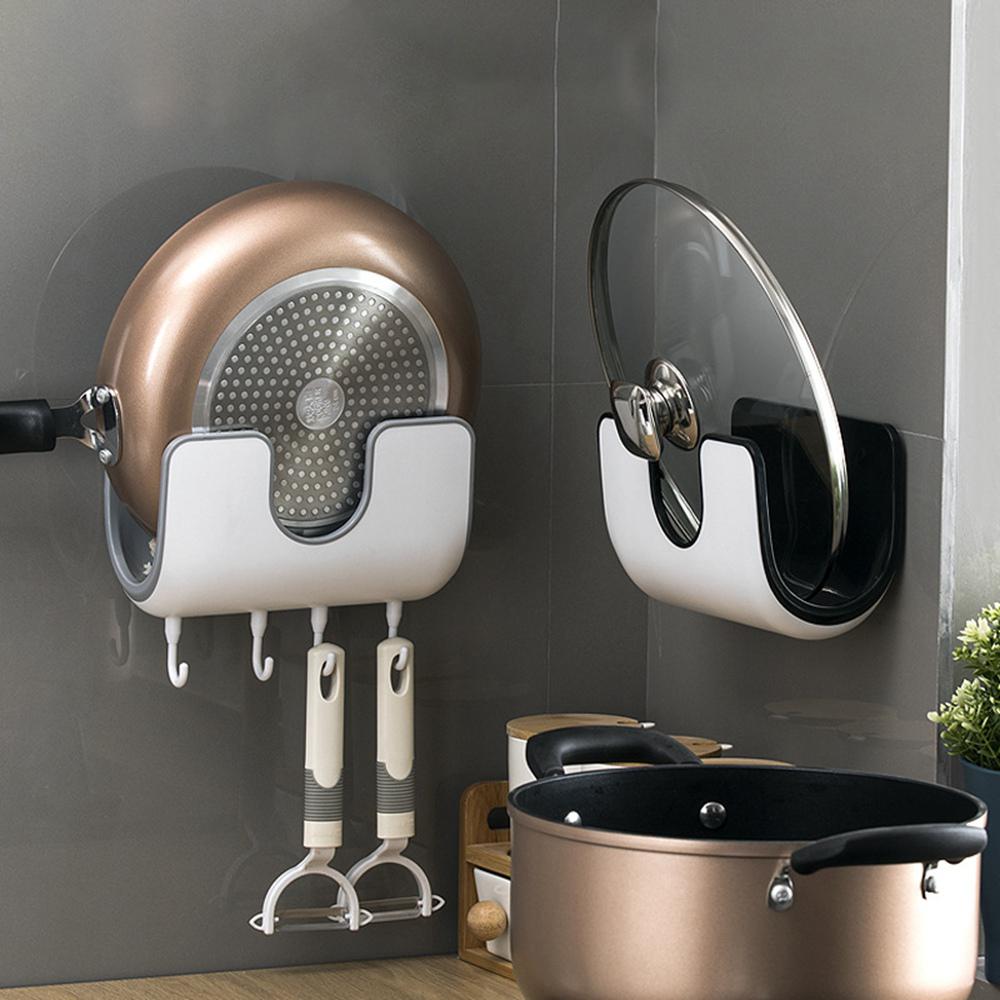 Soporte de tapa multifunción para casa de ADOREHOUSE, soporte de pared para sartén, tapa de sartén, soporte para tabla de cortar, organizador de cocina con soporte con ganchos