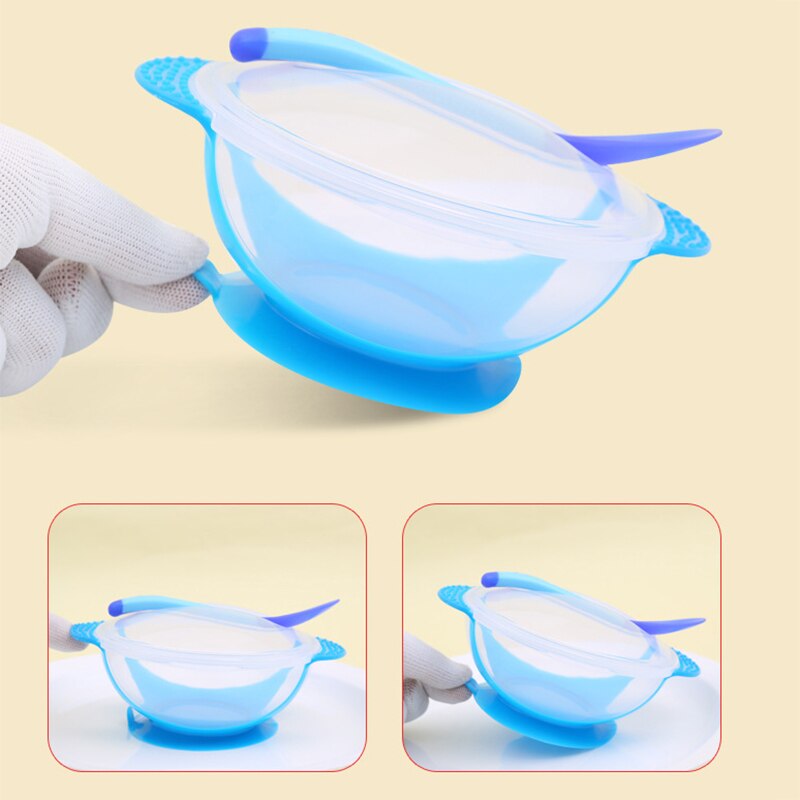 3 stks/set Baby Speelgoed Servies Servies Zuig Kom met Temperatuur Sensing Lepel Baby Food Grade Voerbak Bijtring Speelgoed
