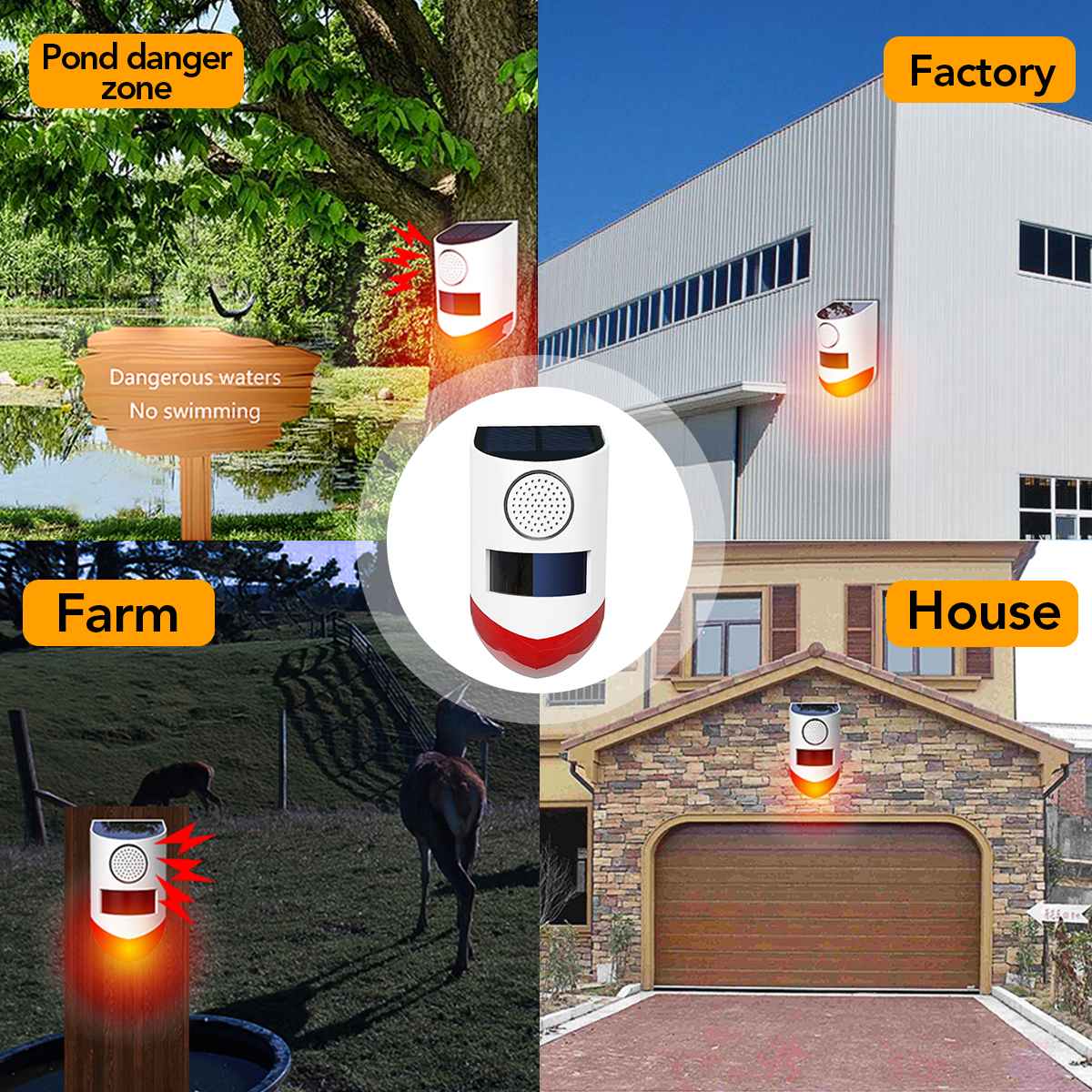 Alarma Solar inalámbrica, Control remoto, lámpara de alarma de seguridad, sistema de Alarma de Sensor de movimiento IP67, Detector de sirena impermeable para patio de casa