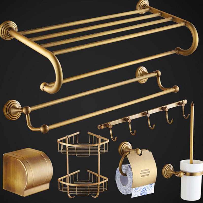 Ensemble d'accessoires de salle de bain en laiton brossé, ensemble d'accessoires de salle de bain solide, produits muraux, ensembles de matériel de bain Antique, brosse en Bronze huilé