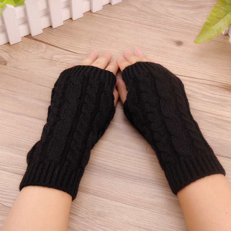 Kvinder uldvante varme fingerløse handsker håndvarmere vinter kvinder arm hæklet strikning faux handsker gants femme