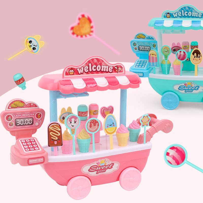 1Set Kinderen Pretend Play House Ijs Winkelwagen Cartoon Creatieve Ijs Winkelwagen Diy Kids Pretend Play Speelgoed Set