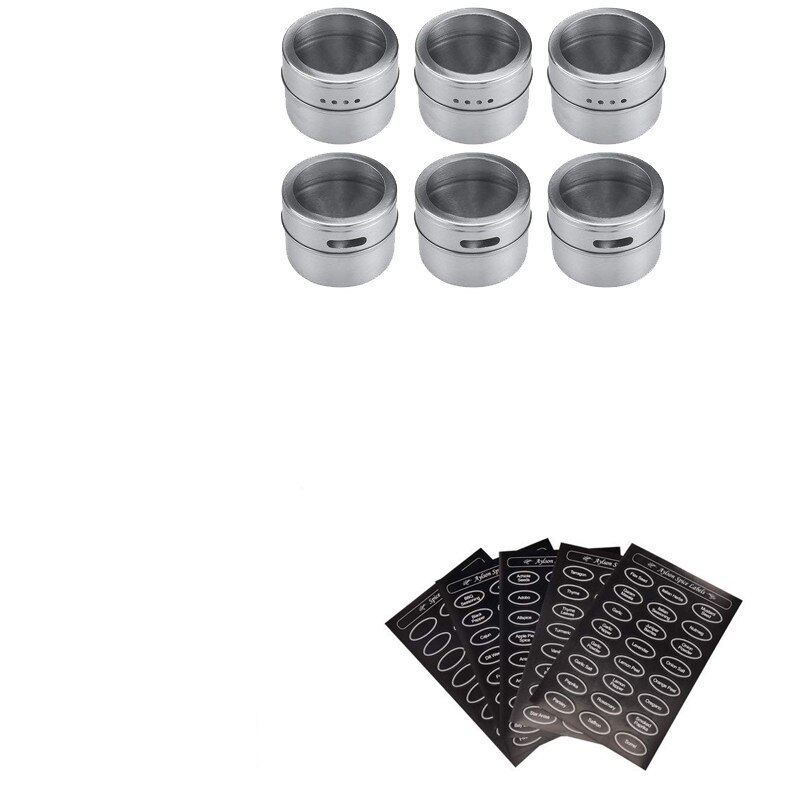 Magnetic Stainless Steel Spice Jars Tins Set with Clear Lid Labels Sticker Seasoning Pepper Spice Storage Container Jars: 6pcs