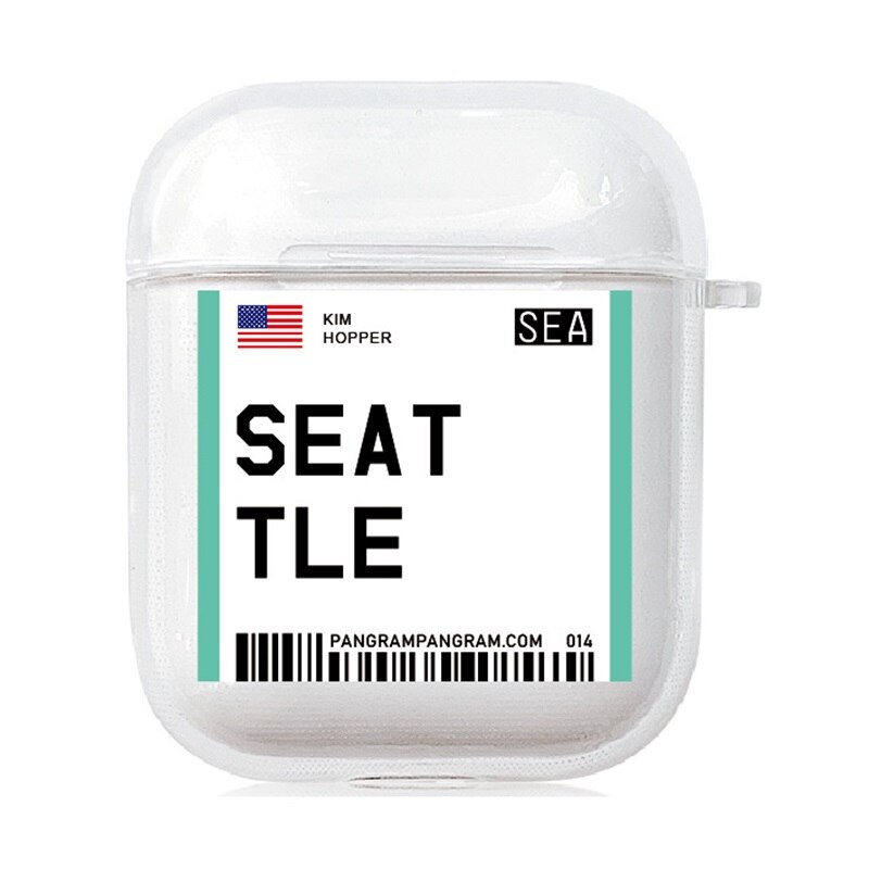 Trend Air Tickets Label Bar code Bluetooth Headset fall für Airpods 2 1 brief Air tickets Kopfhörer Clear Weiche TPU abdeckung coque: Seattle