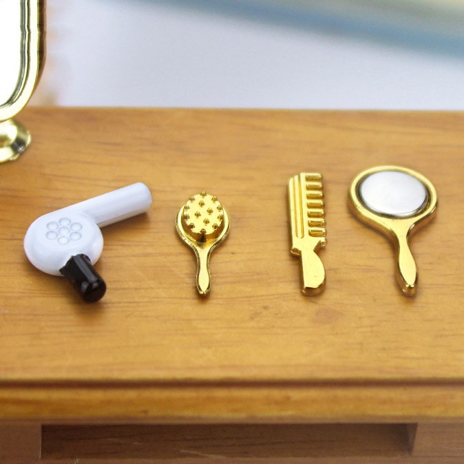1:12 dollhouse miniature 4 pcs Hair dryer comb mirror doll accessories toy for forest animal family collectible