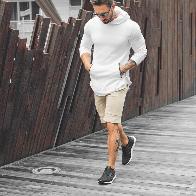 Heren gym dunne hoodie lange mouwen hoodies sweatshirt casual t-shirt fitness tops