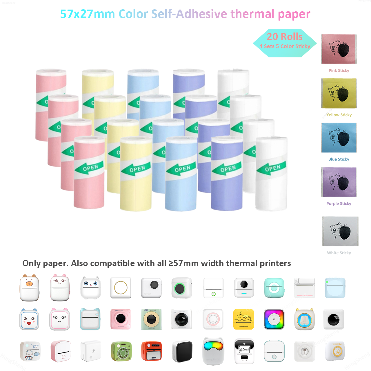 Thermopapier Mini-Druck selbstklebender Etikettenaufkleber für Mini-Drucker Pose Maschine Kind Kamera-Aufkleber 57 mm Breite Rollen: verrotten