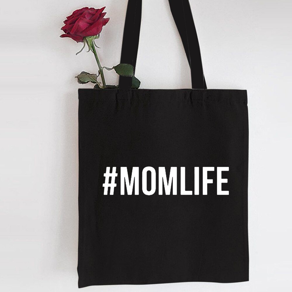 Mom Life – sac de Shopping réutilisable imprimé, fourre-tout pliable en toile à la pour femmes, sac à bandoulière, sac à couches pour maman, sacs de voyage: 39D6-TBBK-M