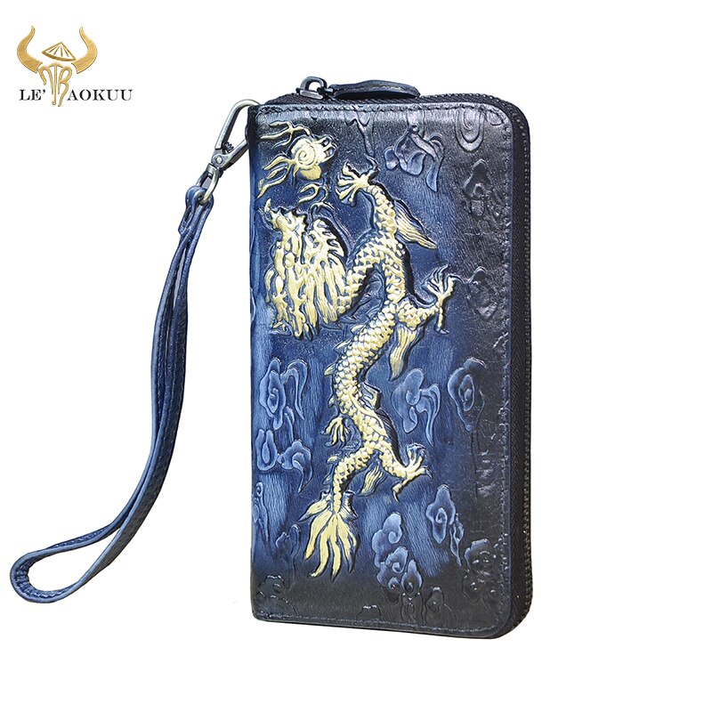 Unisex Top leather Card Holder Checkbook Zipper Around Organizer Chain Wallet Purse Clutch Handbag 1016: blue-gd