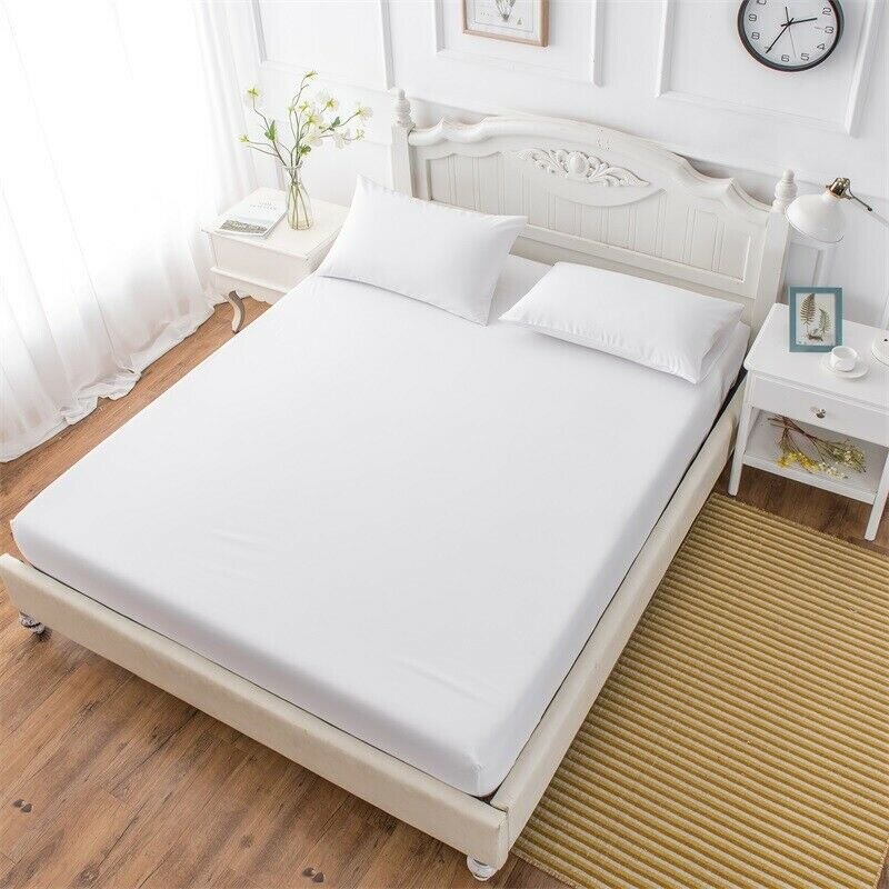 Bed Fitted Sheet Elastic Sheets Polyester & Cotton Single Twin Full Queen King: White / 120cmX200cm