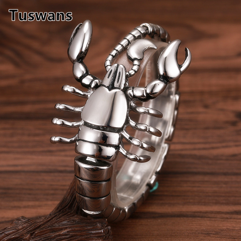 Pulsera de escorpión de acero inoxidable 316L gótico de plata para hombre, pulsera de titanio Punk Biker de