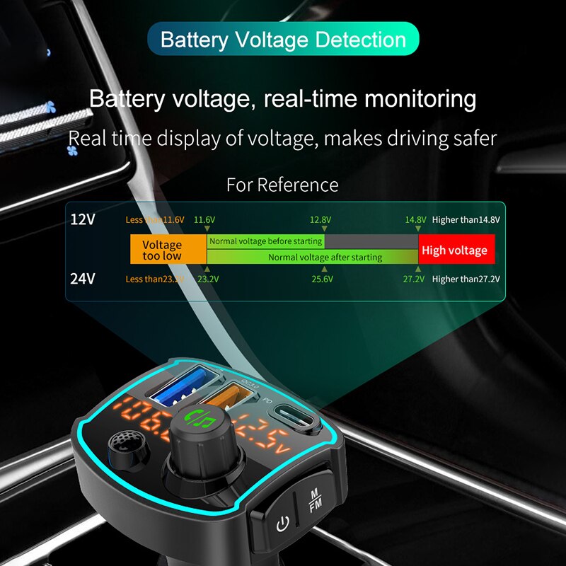Receptor con Bluetooth para coche, transmisor FM manos libres, reproductor de música mp3, modulador, USB Dual, QC3.0, PD18W, carga rápida, disco en U, novedad de 5,0