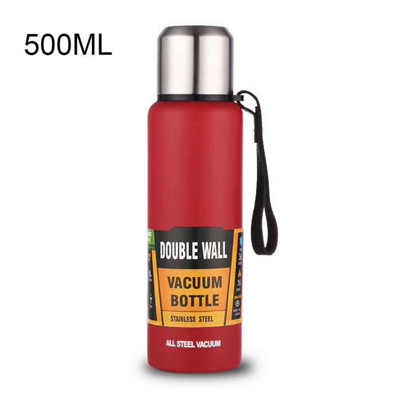 Gobelet isolé portatif de fiole de vide d'acier inoxydable de grande capacité avec la bouteille thermique de corde 500/700/1000/1500ml: 1000ml / red