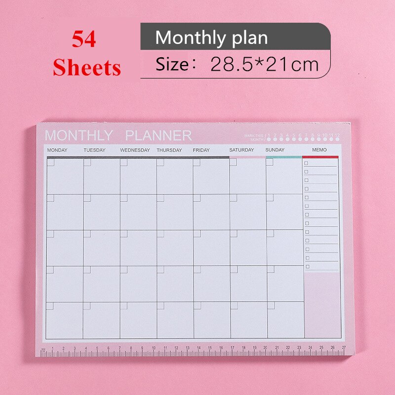 Kawaii A4 planificateur mensuel A5 Plan hebdomadaire Agenda 365 jour cahier école fournitures de bureau Journal livre papeterie Kpop: Monthly plan-pink2