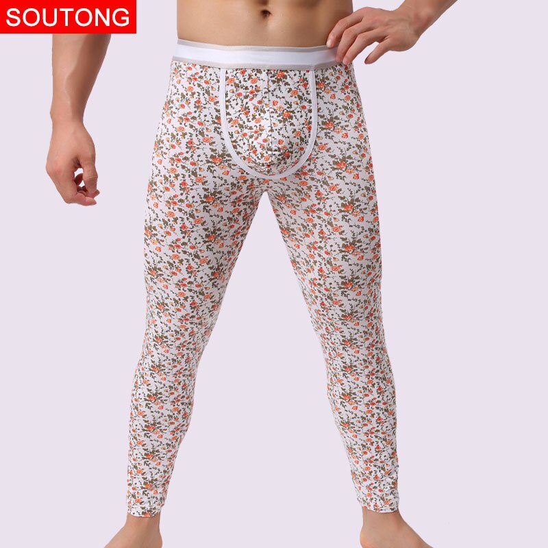 Soutong Winter Warm Men Long Johns Cotton Printed Thermal Underwear Men Thermo Underwear Long Johns Underpants qk06