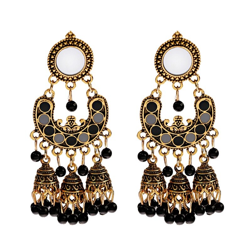 Ethnic Silver Color Gypsy Indian Earrings For Women Boho Jewelry Beads Bell Tassel Jhumka Earrings Ladies Retro Earrings: Style 10