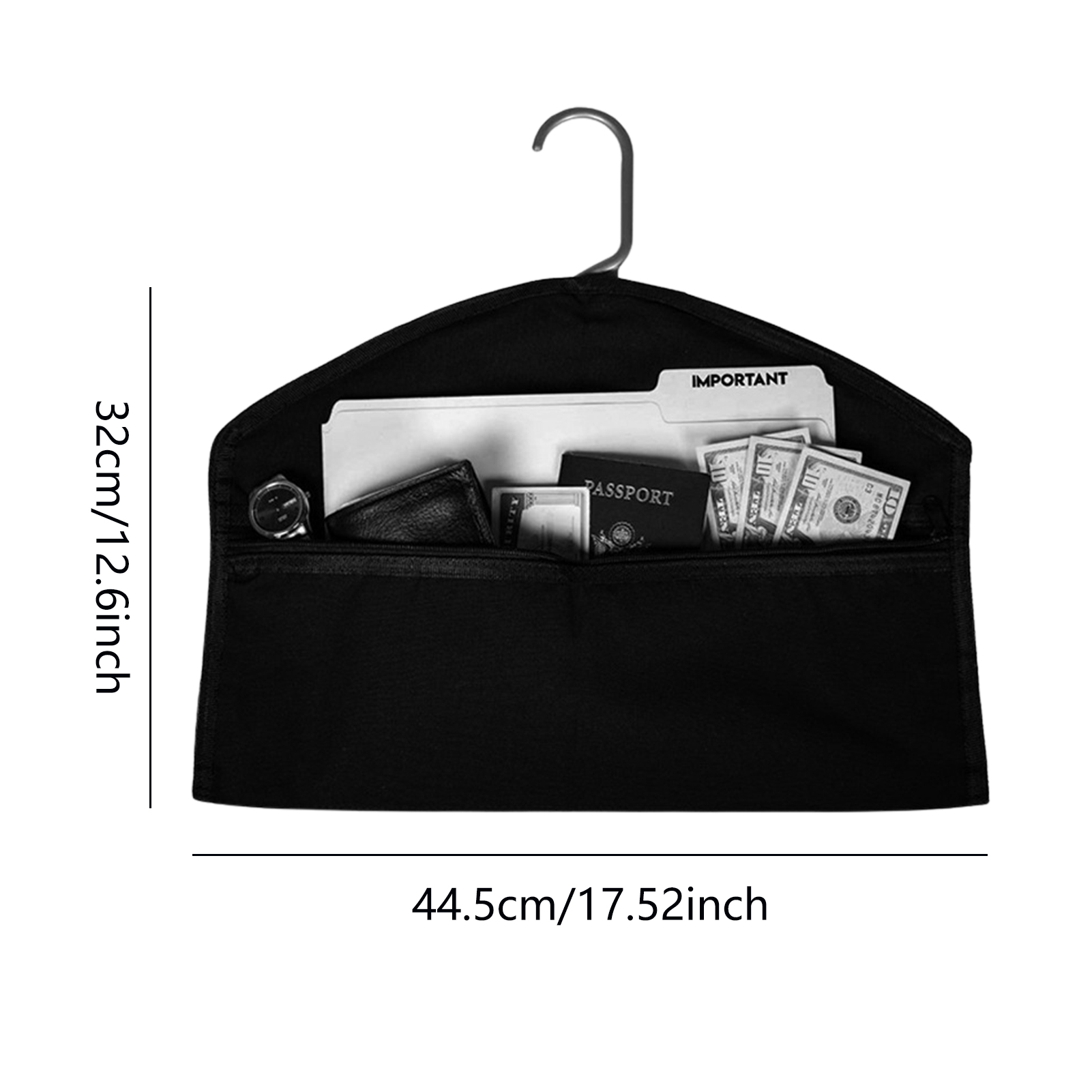 Kleiderbügel-Umleitungssafe, versteckter Taschensafe, passt unter hängender Kleidung mit Tasche zum Verstecken von Wertsachen für Zuhause oder auf Reisen: Black