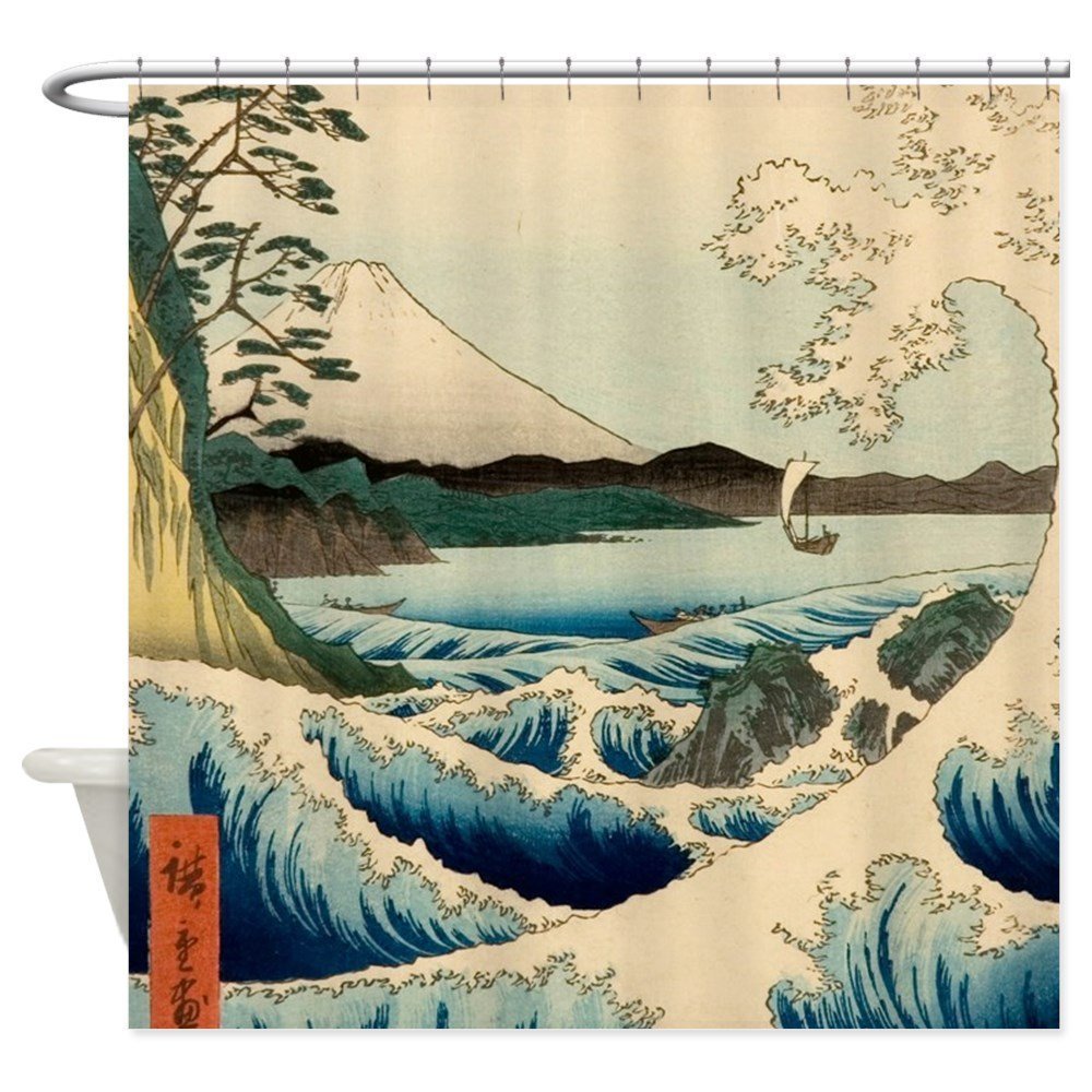 Giapponese di Artigianato In Ceramica Impermeabile In Tessuto Poliestere Impermeabile Tessuto In Poliestere Tenda Bagno 180x200cm con 12 ganci