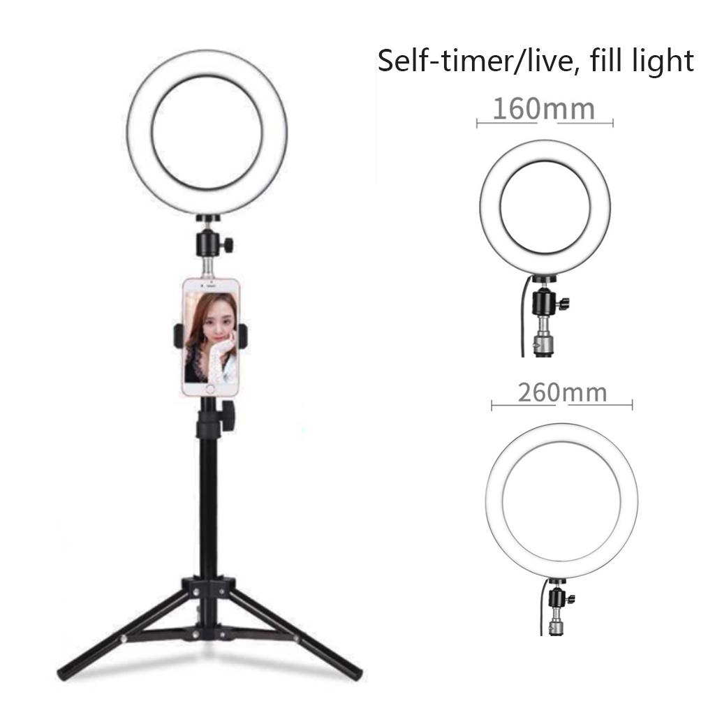 16/26cm Photography LED Selfie Ring Light three-speed Stepless Lighting Dimmable With Cradle Head For Makeup Video Live Studio