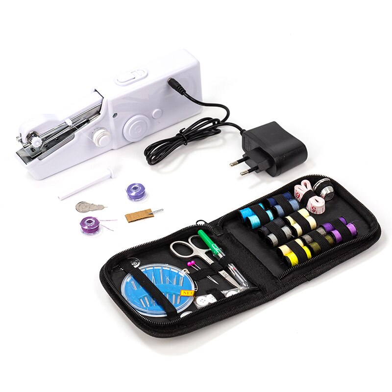 Mini Hand Sewing Machine Sew Needlework Cordless Clothes Fabrics Pink White Portable Mini Sewing Machine With Sewing Kits: White A (EU)