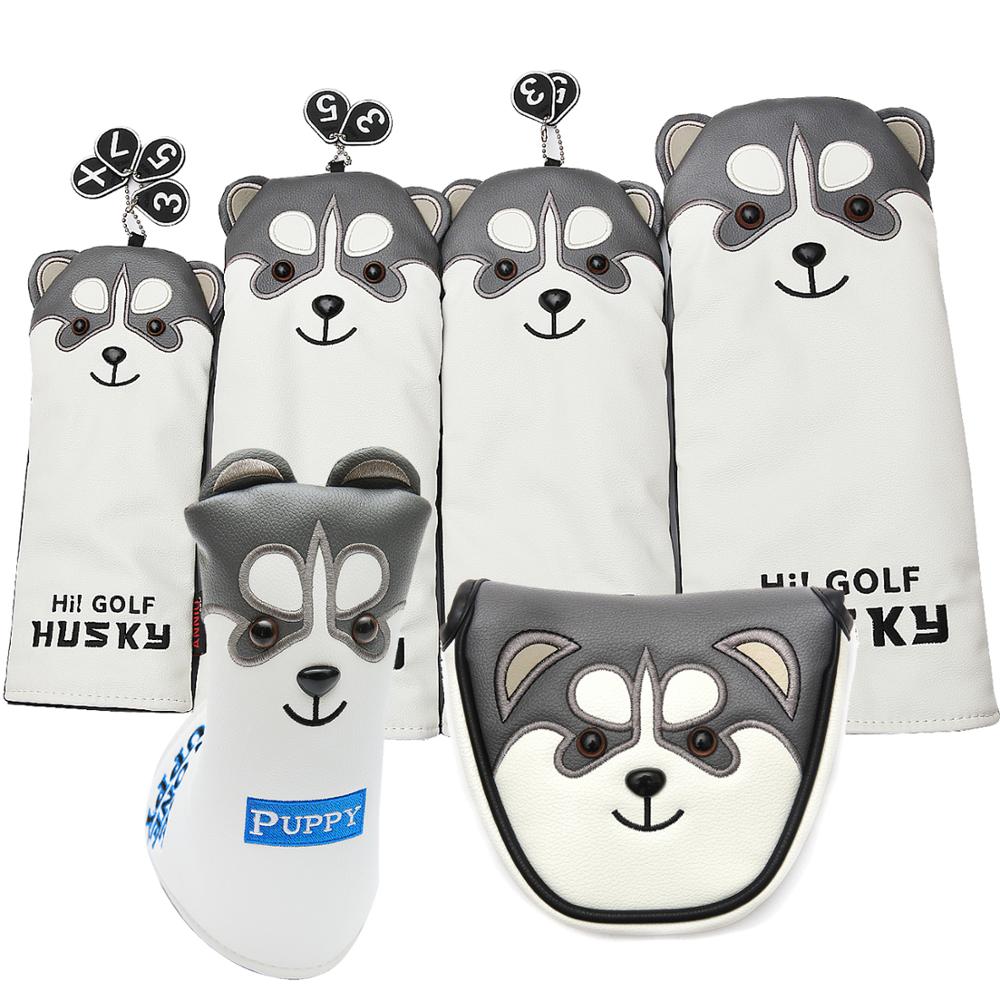 Belle Husky Golf pilote tête couverture Animal de bande dessinée #1 #3 #5 #7 bois PU cuir couvre-chef anti-poussière