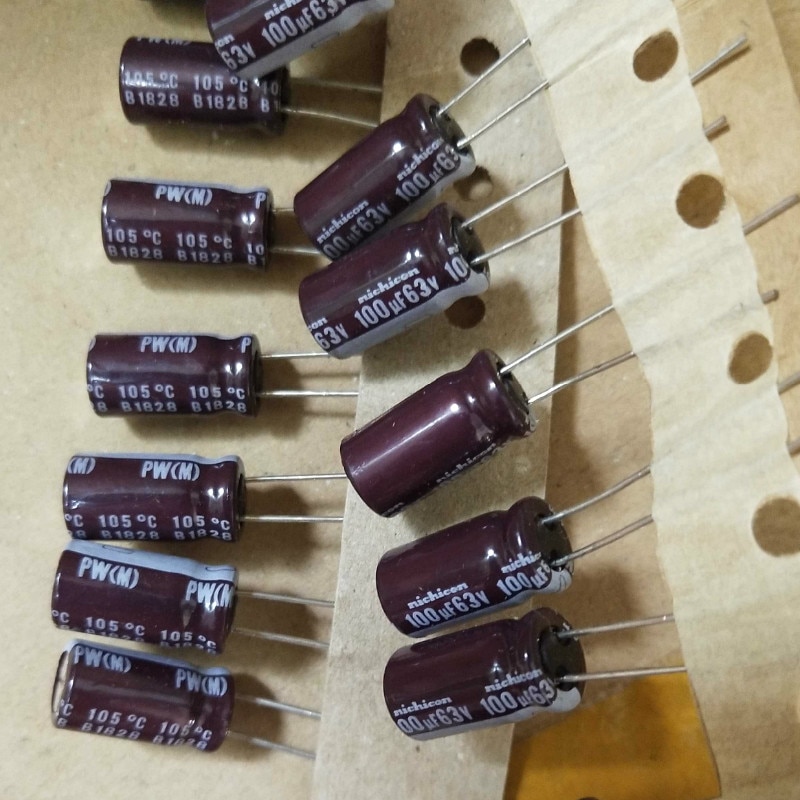 50 Stuks Nichicon Pw 63V100UF 8X15 Mm Elektrolytische Condensator 63V 100 Uf Hoge Frequentie Lange Levensduur pw 100 Uf/63 V