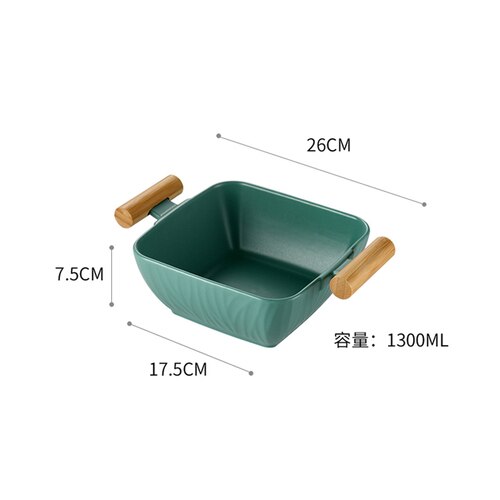 Nordic ceramic dish kitchen salad fruit plate with lid large capacity ceramic dish storage tray 1300ml deep dish: A-1