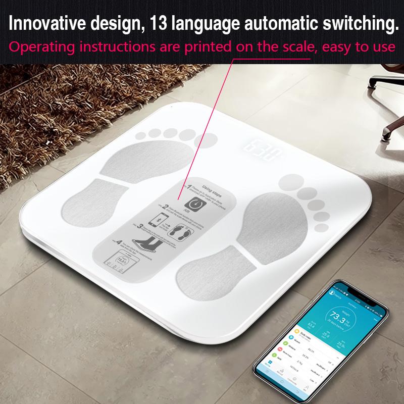 Bluetooth App Weegschalen Floor Lichaamsgewicht Weegschaal Smart Backlit Display Schaal Lichaamsgewicht Lichaamsvet Water Spiermassa Bmi