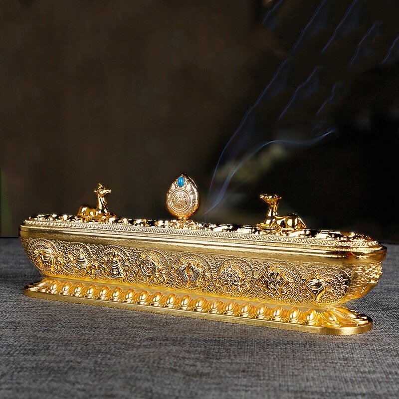 Copper Tibet Incense Burner Antique Handmade Incense Stick Holder Zen Buddhist Teahouse Home Office Decoration Crafts Ornaments