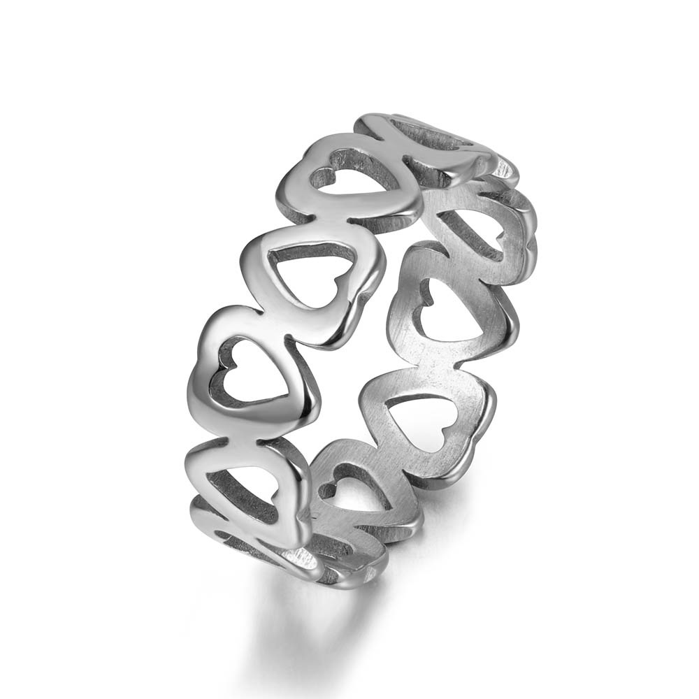 Zoomango Roestvrij Staal Hollow Hart Minnaar Ring Classic Gold Engagement Trouwringen Voor Vrouwen Anneau ZR17154: 6 / Steel