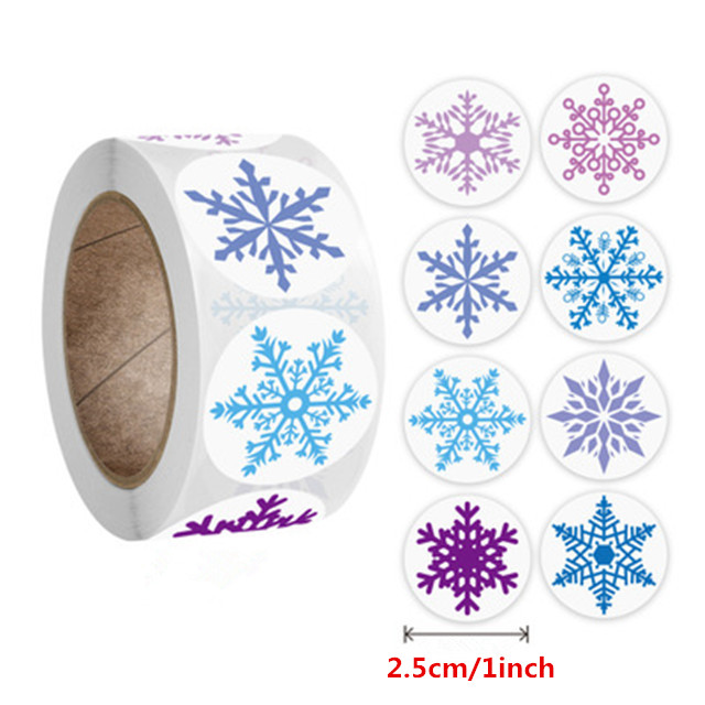 Weihnachten Box 100/500Pcs Runde Etiketten Weihnachten Aufkleber Candy Tasche Blume Box Kuchen Boxen Verpackung Neue jahr Aufkleber: X-S-500pc snowflake