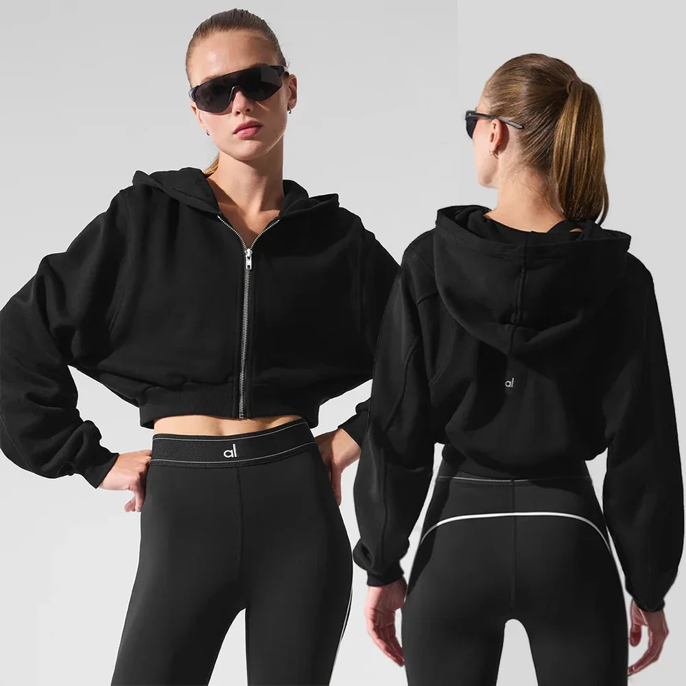AL hoodie Jacket Full zip Yoga short coat Comfortable Gym outdoor sports Fitness jogging loose casual hoodie jacket