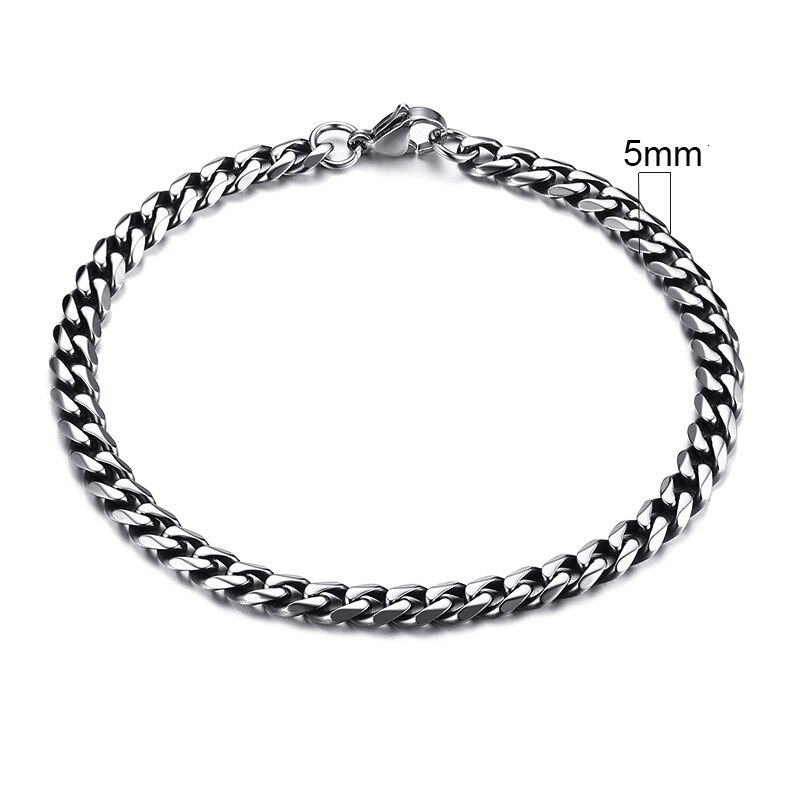 Vnox Heren Eenvoudige 3-11mm RVS Curb Cubaanse Link Chain Armbanden voor Vrouwen Unisex Pols Sieraden