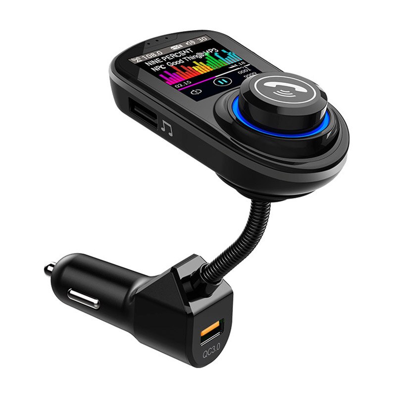 JaJaBor Bluetooth Car Kit 1.8 inch Color LCD Screen QC3.0 Car Charger Handsfree FM Transmitter Bluetooth 5.0 Car MP3 Player