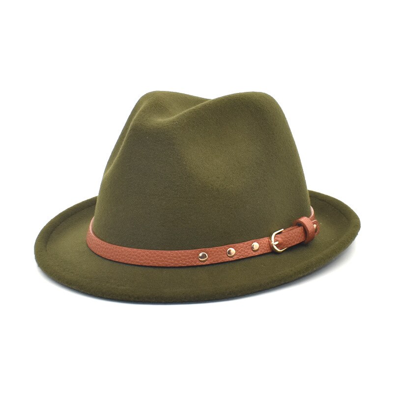 Casquette de Jazz pour homme, chapeau solide, Vintage, en feutre, collection automne et hiver: vert militaire