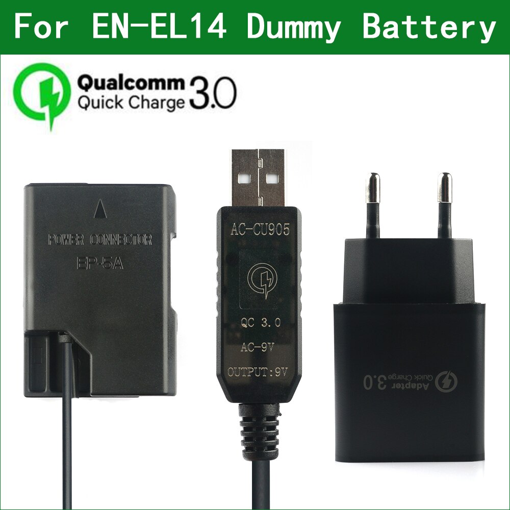 QC3.0 Usb Naar EN-EL14 EL14A EP-5A Dummy Batterij Power Bank Usb Kabel Voor Nikon Coolpix P7000 P7100 P7700 P7800 D5600 df