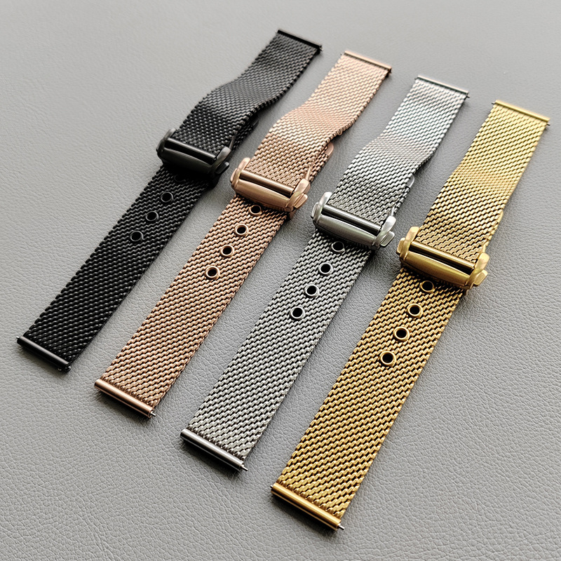 Bracelet de montre milanais en maille pour montre Omega Seamaster 007, métal haut de gamme en acier inoxydable avec fermoir pliant papillon 20mm 22mm