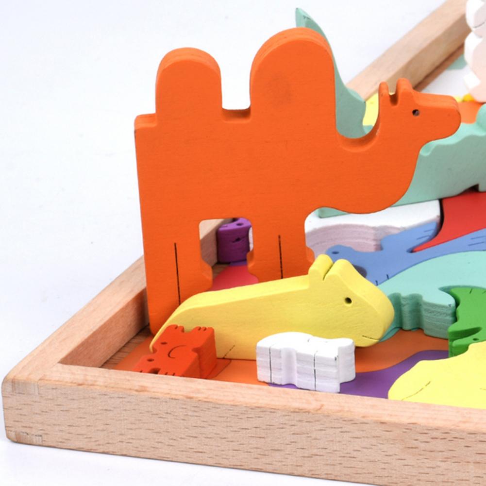 Handmade Parent-child Interactive Wooden Colorful Animal Shape Assembly Puzzle for Kids