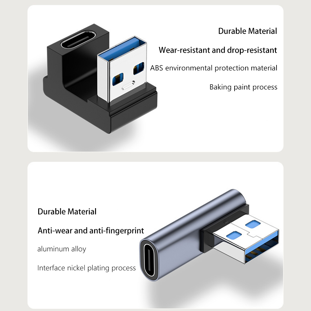 NNBILI 3A Typ C Kolanko USB 3.1 Adapter kabla do ładowania danych Konwerter dla Androida Adapter OTG 90/180 stopni Szybkie ładowanie 10 Gb/s