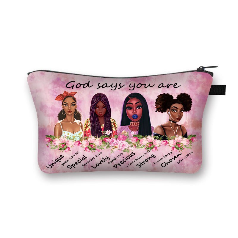 Dio Dice Che Sono di Colore Nero Sacchetti Cosmetici Afro Donne Sacchetti di Trucco Nero È Bello Delle Signore Caso Cosmetico Ragazze Organizzatori Bag