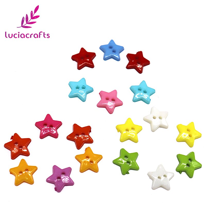 Lucia ambachten 12mm Willekeurige Gemengde 2-Gaten Ster Acryl Knoppen DIY Handgemaakte Naaien Scrapbooking Accessoires 50 stks/partij E0504