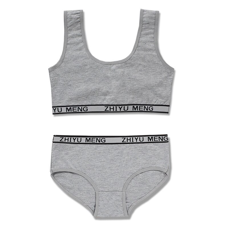Training Bra Set Girls Vest Student Puberty Children Kids Underwear Set 8-14Y: gray