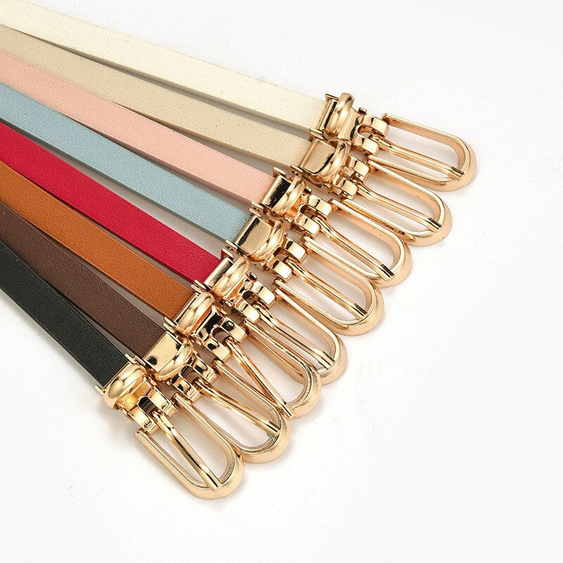 Women Thin Belt Pants Jean Waist Belt Candy Color Waist Strap Alloy Pin Buckle Waistbands Pu Leather Adjustable Belts For Dress