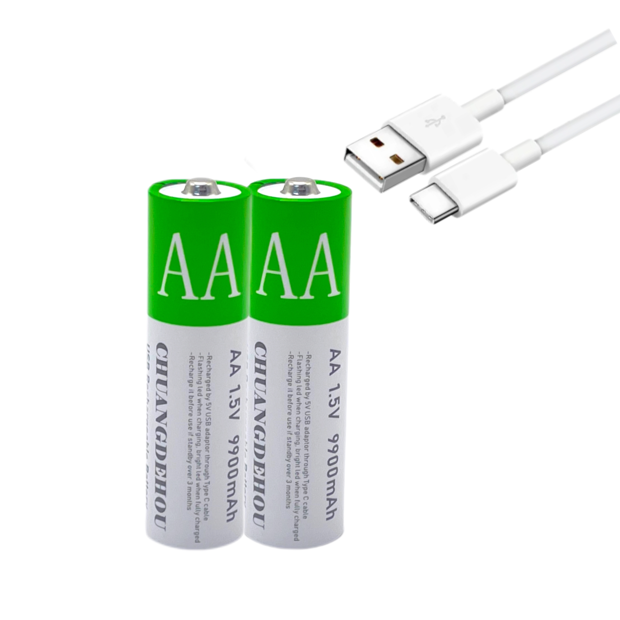 Oppladbart merke aa-batteri 1.5v x 9900 mah med stor kapasitet, type c, hurtiglading, mus/leketøy/digitalvekt/fjernkontroll, universell, resirkulerbar 2000 ganger + ekstra lang batterilevetid