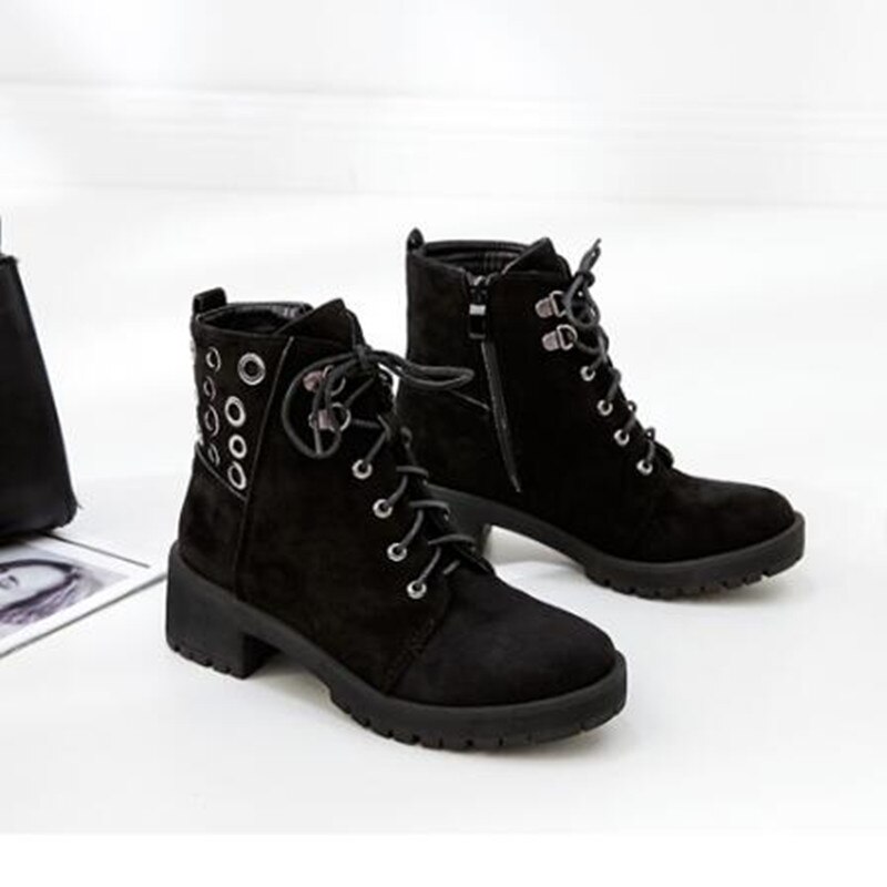Vrouw Laarzen Vrouwen Schoenen Dames Dikke Bont Enkellaars Vrouwen Hoge Hak Platform Rubber Schoenen Boot: Black suede / 9