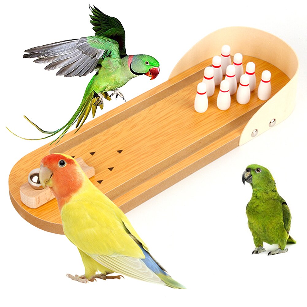 Pet Bird Parrot Wooden Bowling Game Desktop Educational Puzzle Training Toy