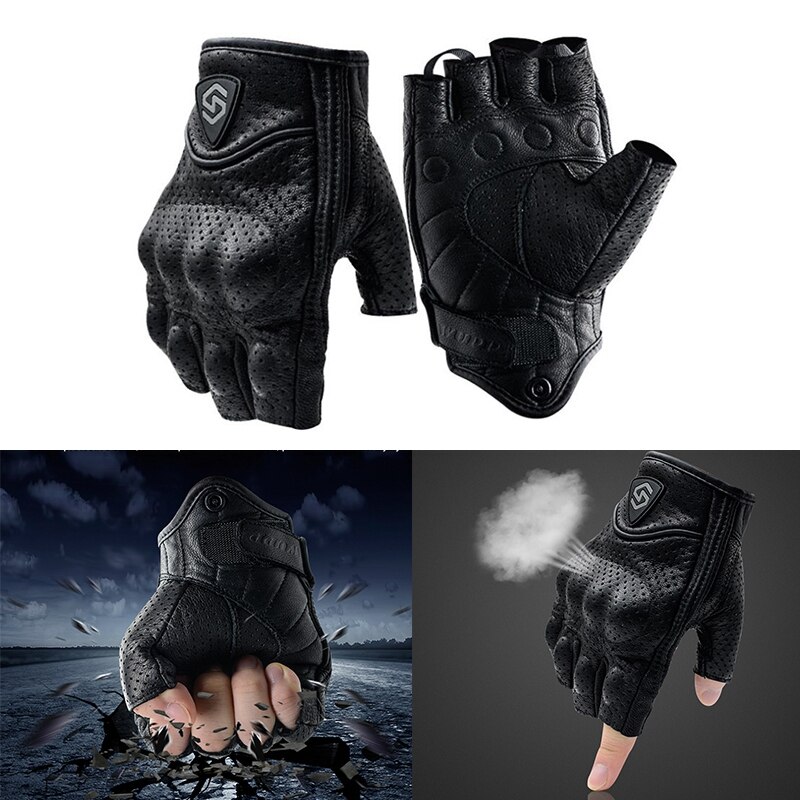 Guantes de Ciclismo de oveja, mitones de cuero sin dedos, medio dedo, para Motocross, montañismo, Fitness, 1 par