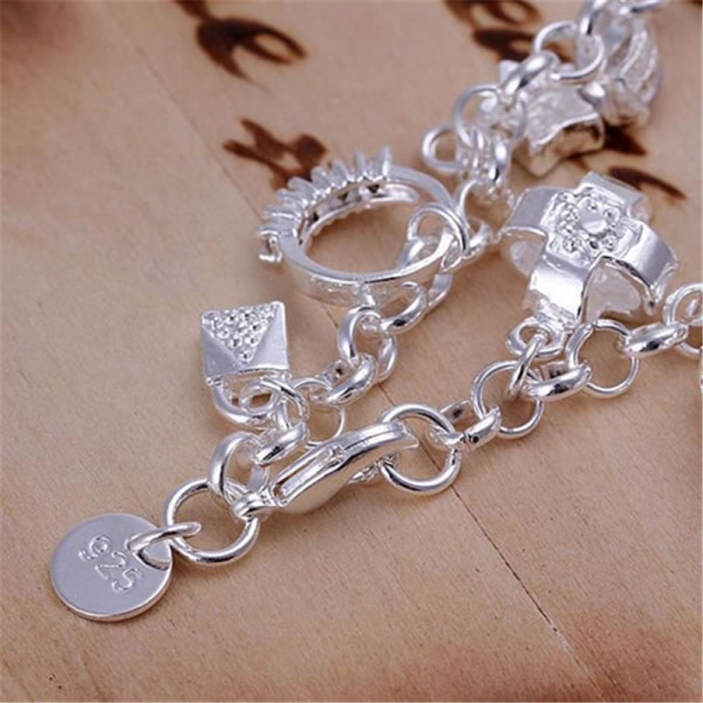 Trendy Schmuck Chic Silber Farbe Überzogen Armband Mond Herz Schloss Kreuz Charm Armband 13 Anhänger Armband